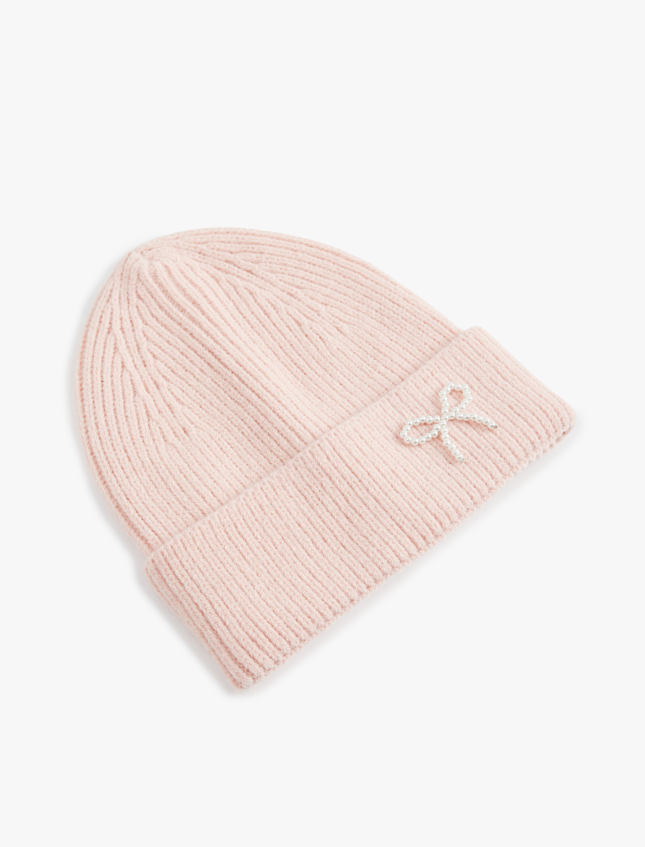  Kadın İnci Detaylı Fiyonklu Katlı Triko Bere