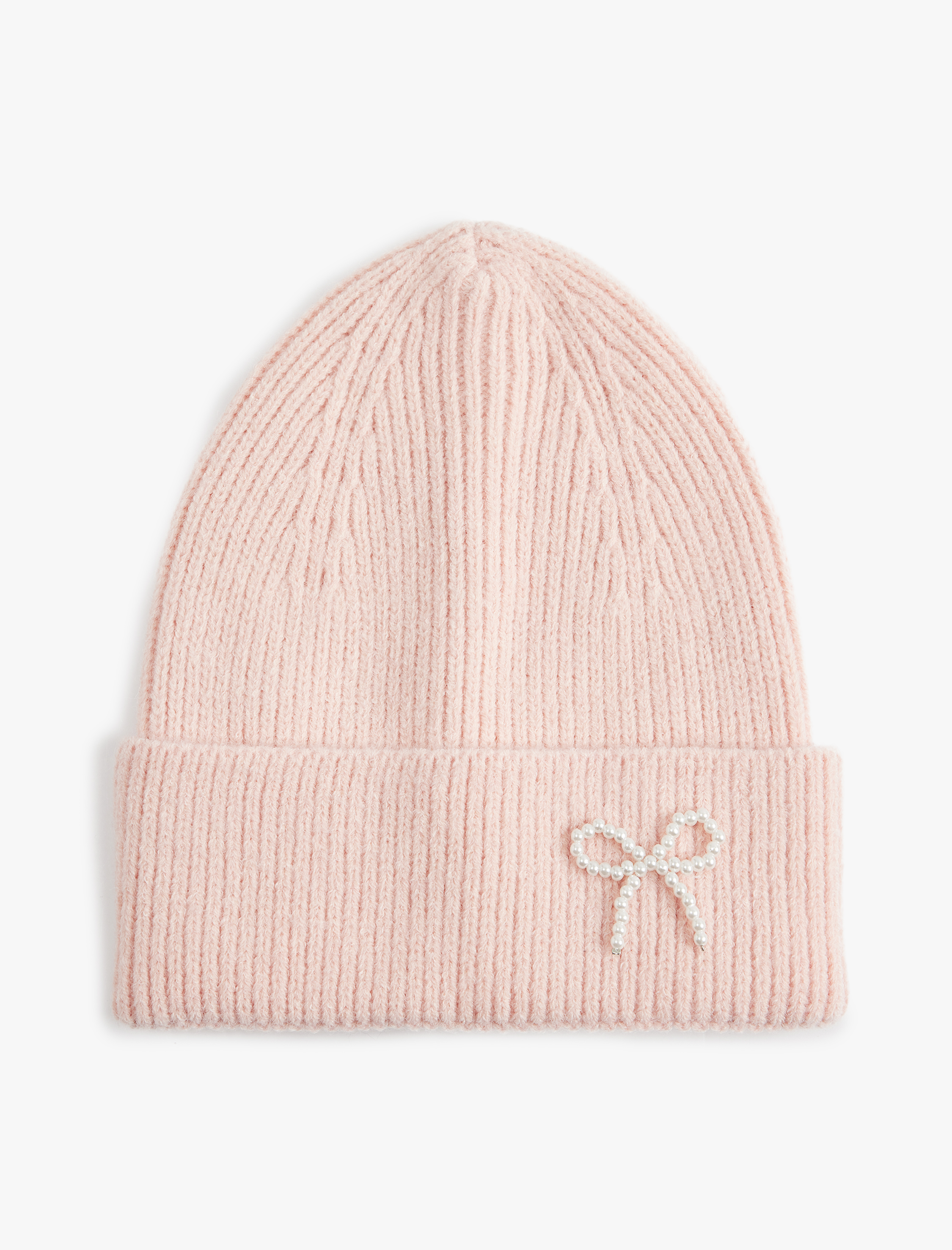  Kadın İnci Detaylı Fiyonklu Katlı Triko Bere