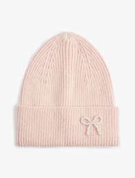 İnci Detaylı Fiyonklu Katlı Triko Bere