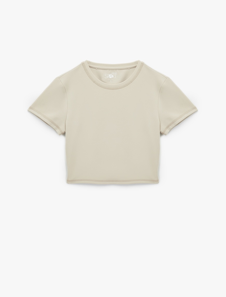   Kısa Kollu Bisiklet Yaka Basic Crop Slim Fit Spor Tişört
