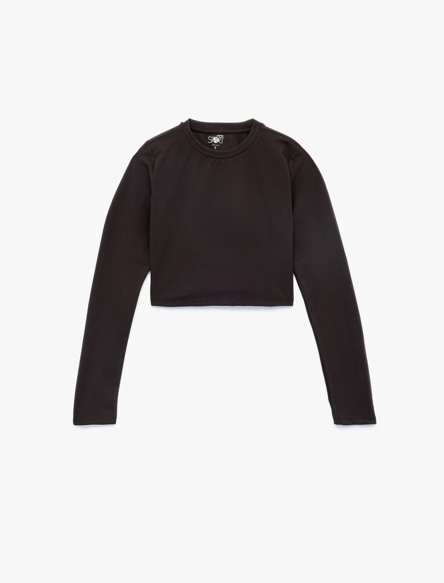   Slim Fit Uzun Kollu Bisiklet Yaka Crop Spor Tişört