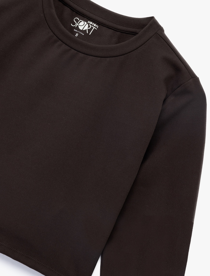   Slim Fit Uzun Kollu Bisiklet Yaka Crop Spor Tişört