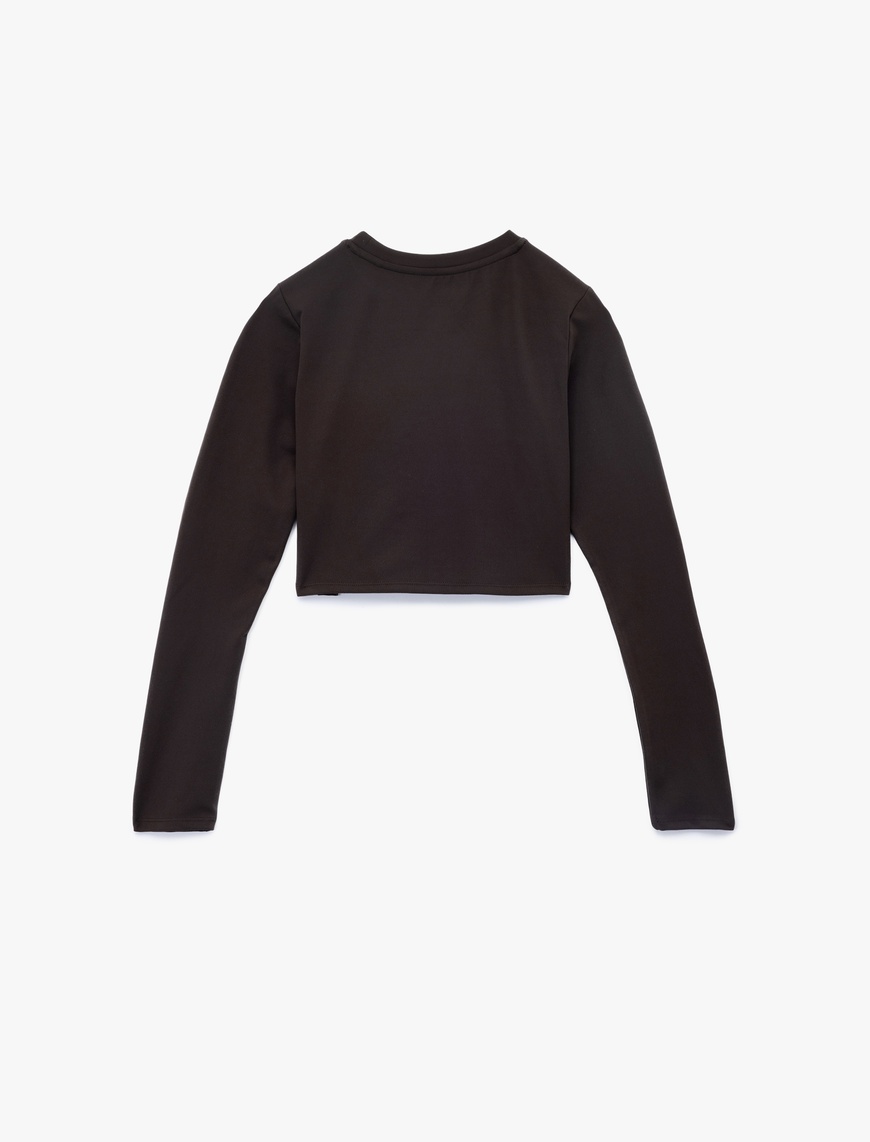   Slim Fit Uzun Kollu Bisiklet Yaka Crop Spor Tişört