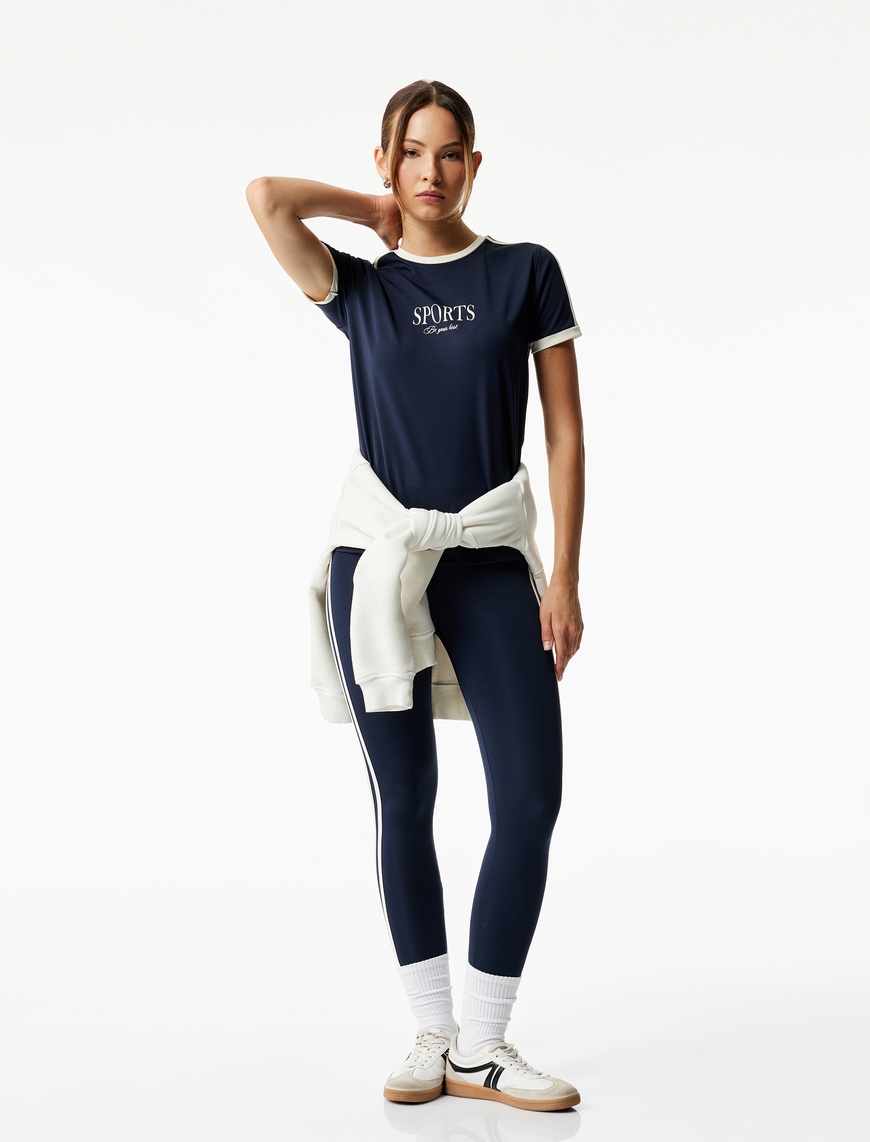   Yüksek Bel Çizgili Slim Fit Spor Tayt