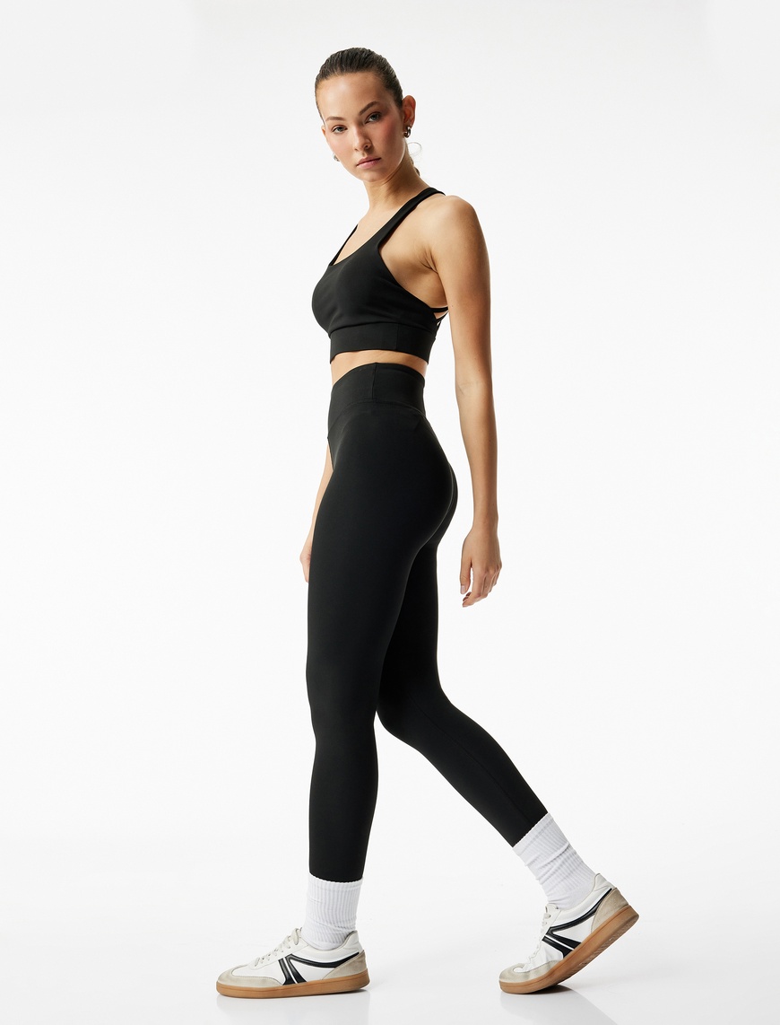   Yüksek Bel Skinny Fit Dikiş Detaylı Spor Tayt