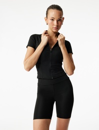 Dik Yaka Fermuarlı Slim Fit Spor Tişört
