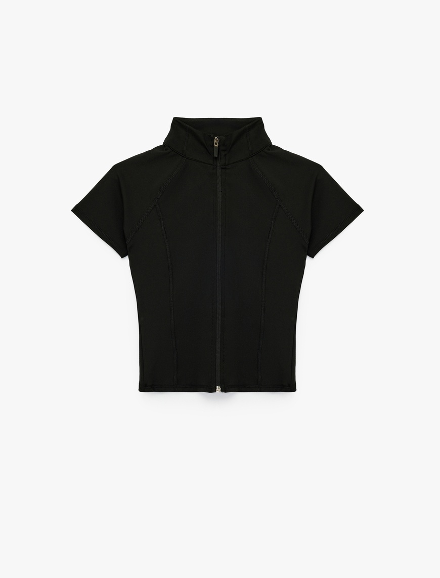   Dik Yaka Fermuarlı Slim Fit Spor Tişört