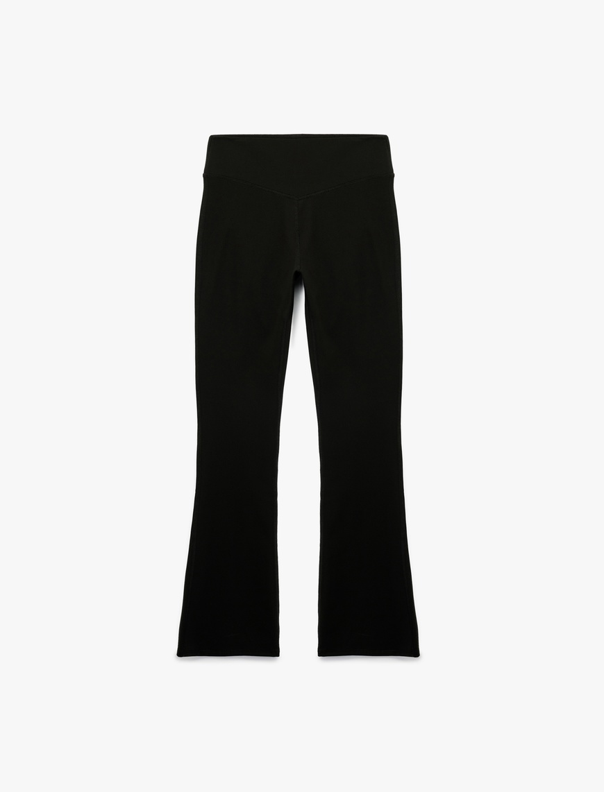   Yüksek Bel Dikiş Detaylı İnterlok Slim Fit İspanyol Paça Spor Tayt