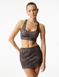 Yüksek Bel Slim Fit Leopar Baskılı Spor Şort Etek