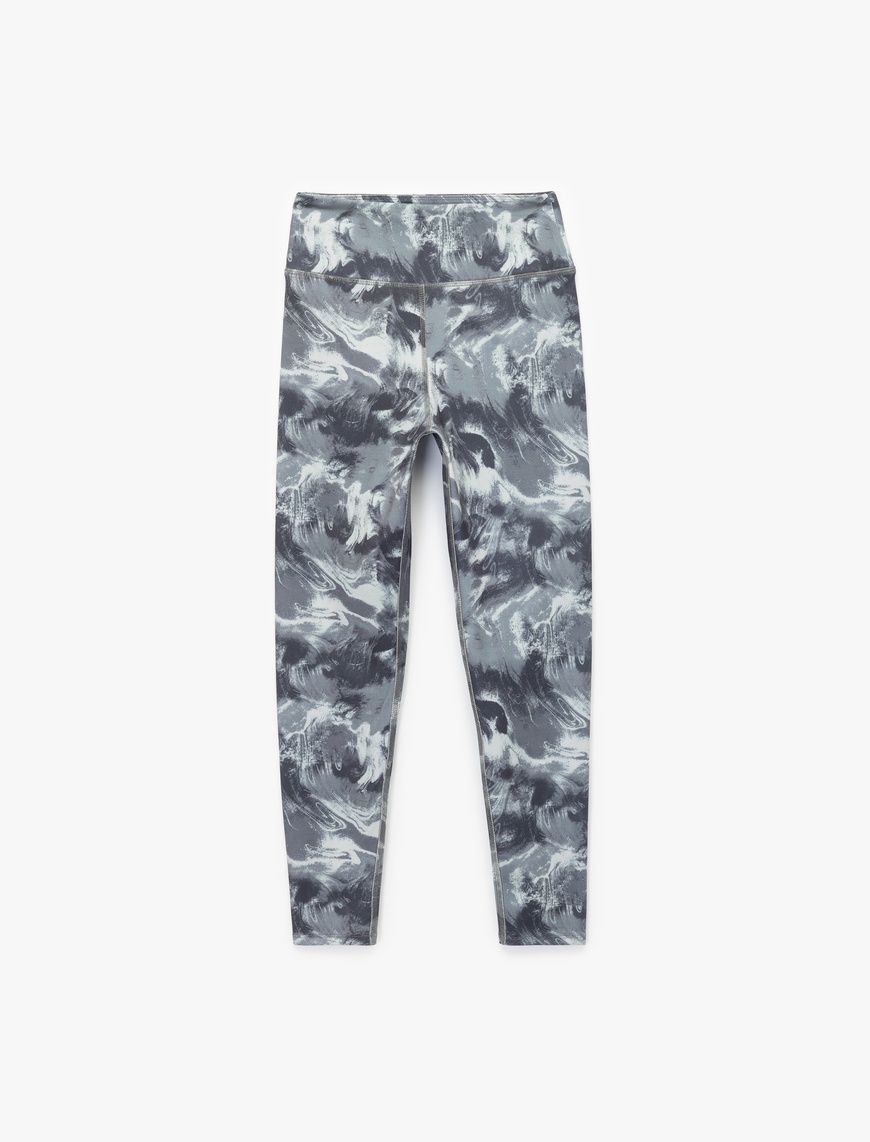   Yüksek Bel İnterlok Soyut Desenli Slim Fit Spor Tayt
