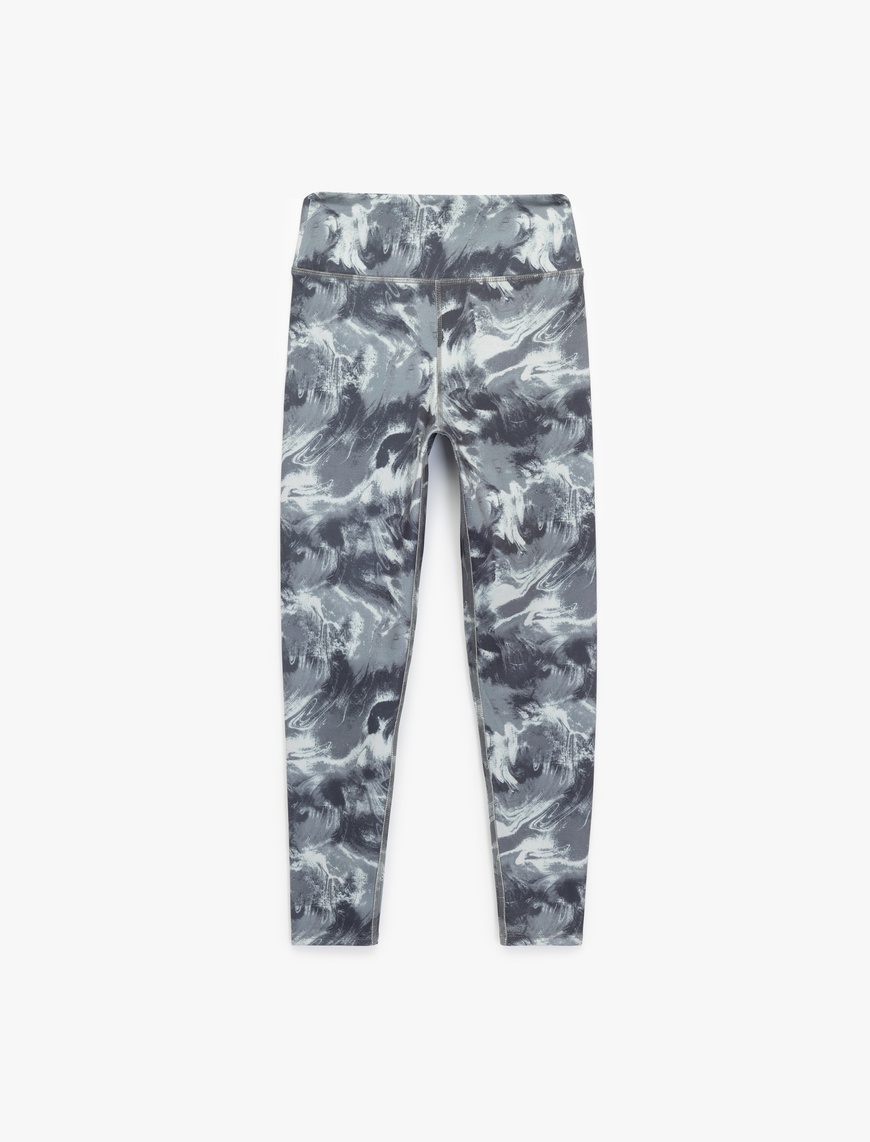   Yüksek Bel İnterlok Soyut Desenli Slim Fit Spor Tayt