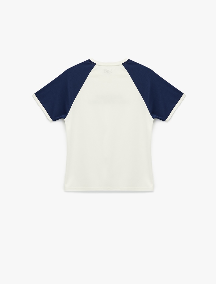  Kısa Kollu Bisiklet Yaka Baskılı Çizgili Oversize Spor Tişört