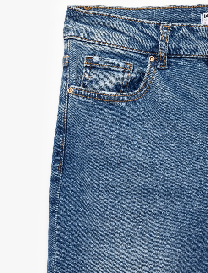   Pamuklu Düğmeli Cepli Dar Kesim Yüksek Bel İspanyol Paça Jean Pantolon - Flare Jeans