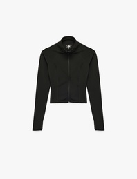 Fermuarlı Uzun Kollu Dik Yaka Slim Fit Spor Sweatshirt