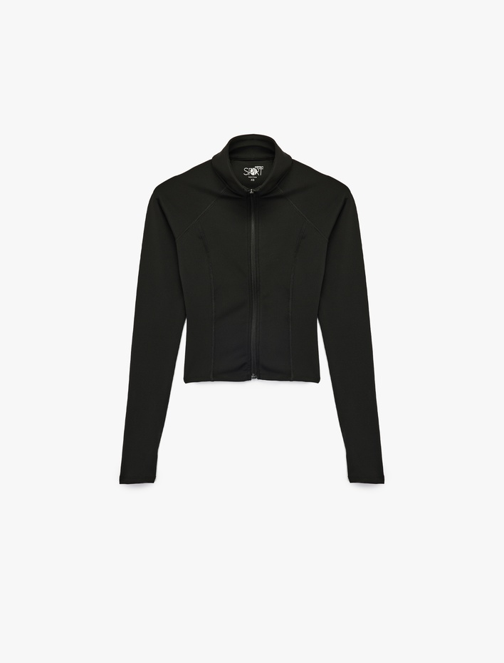  Fermuarlı Uzun Kollu Dik Yaka Slim Fit Spor Sweatshirt