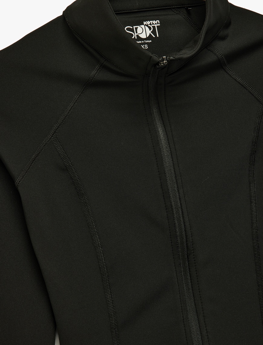   Fermuarlı Uzun Kollu Dik Yaka Slim Fit Spor Sweatshirt