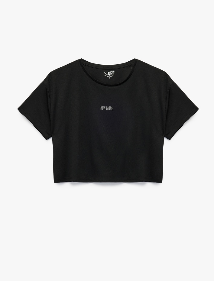  Kısa Kollu Bisiklet Yaka Oversize Baskılı Crop Spor Tişört