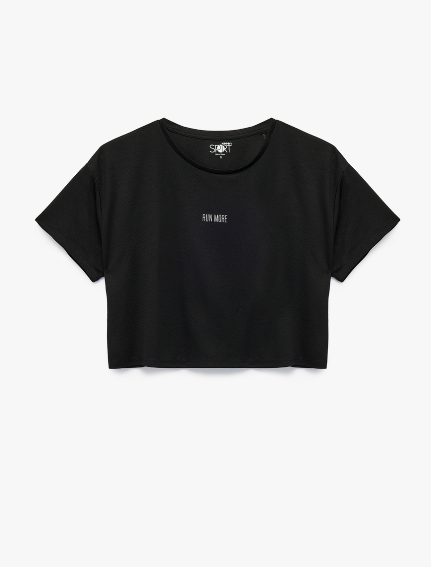   Kısa Kollu Bisiklet Yaka Oversize Baskılı Crop Spor Tişört
