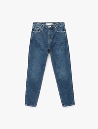 Pamuklu Yüksek Bel Regular Fit Mom Jean Pantolon - Mom Jeans