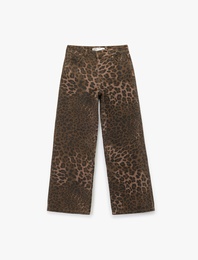 Leopar Desenli Bol Kalıp Jean Pantolon - Loose Straight Fit Jean