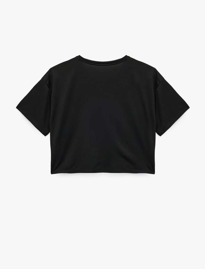  Kısa Kollu Bisiklet Yaka Oversize Baskılı Crop Spor Tişört