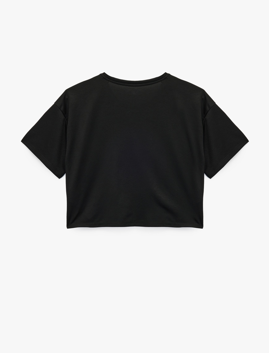   Kısa Kollu Bisiklet Yaka Oversize Baskılı Crop Spor Tişört