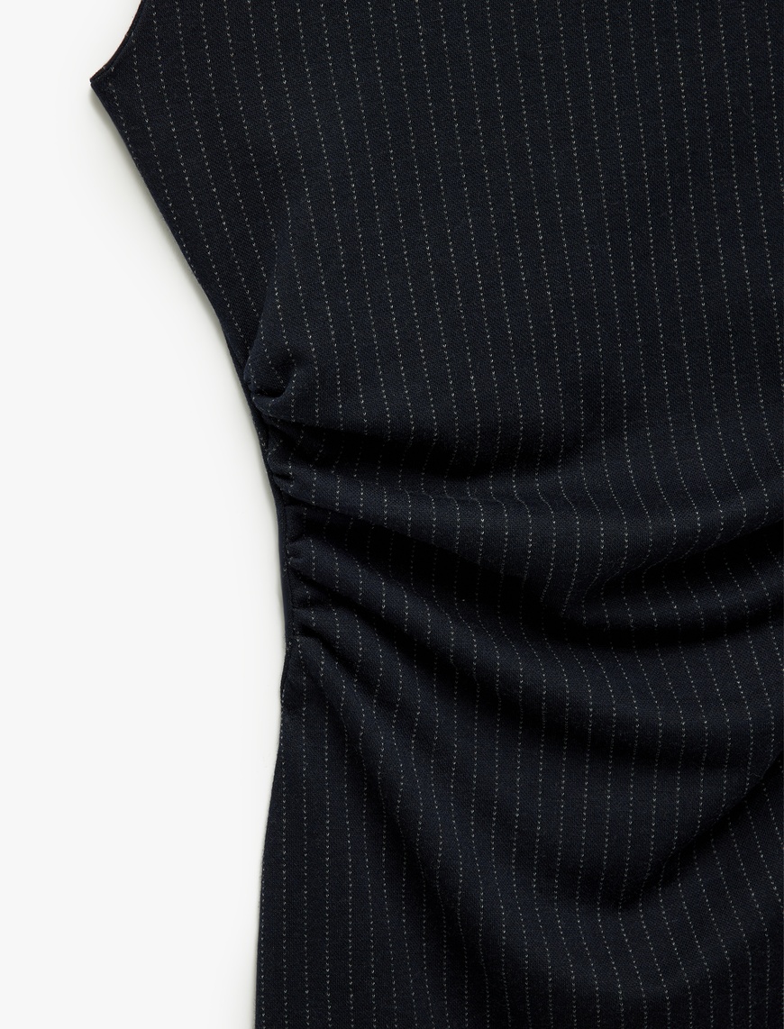   Bisiklet Yaka Drape Detaylı Mini Kolsuz Elbise