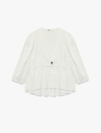 Modal Kumaş V Yaka 3/4 Kol Peplum Kesim Kruvaze Bluz