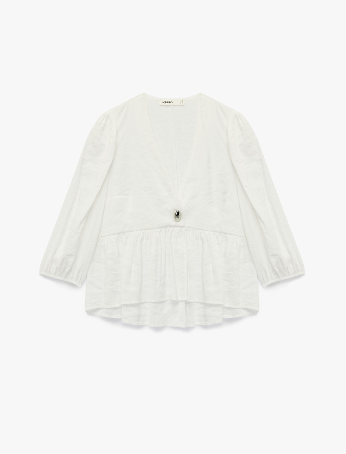  Modal Kumaş V Yaka 3/4 Kol Peplum Kesim Kruvaze Bluz