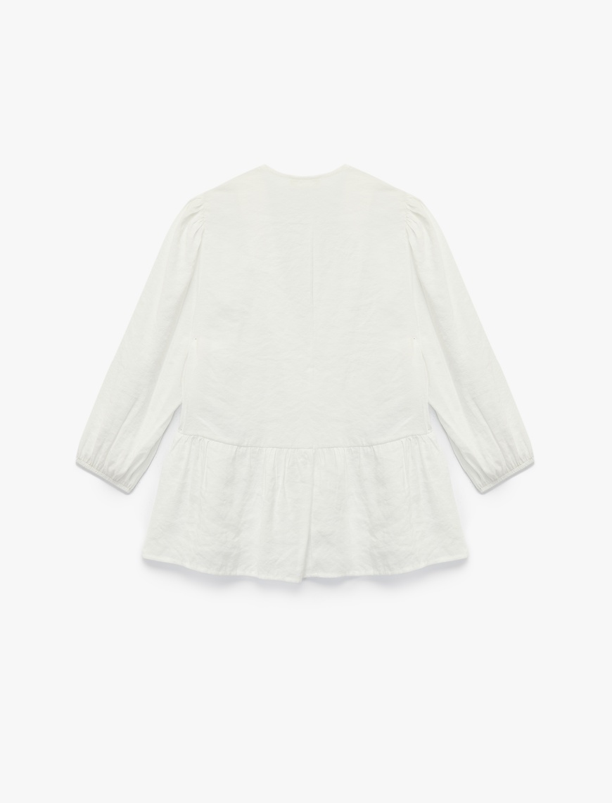   Modal Kumaş V Yaka 3/4 Kol Peplum Kesim Kruvaze Bluz