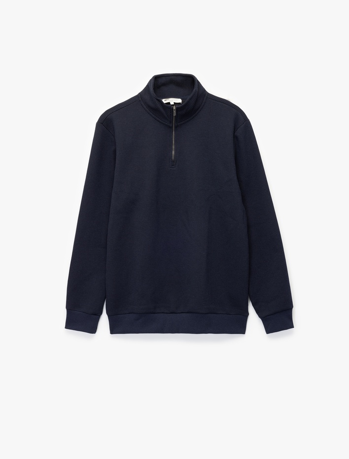  Dokulu Uzun Kollu Yarım Fermuarlı Sweatshirt