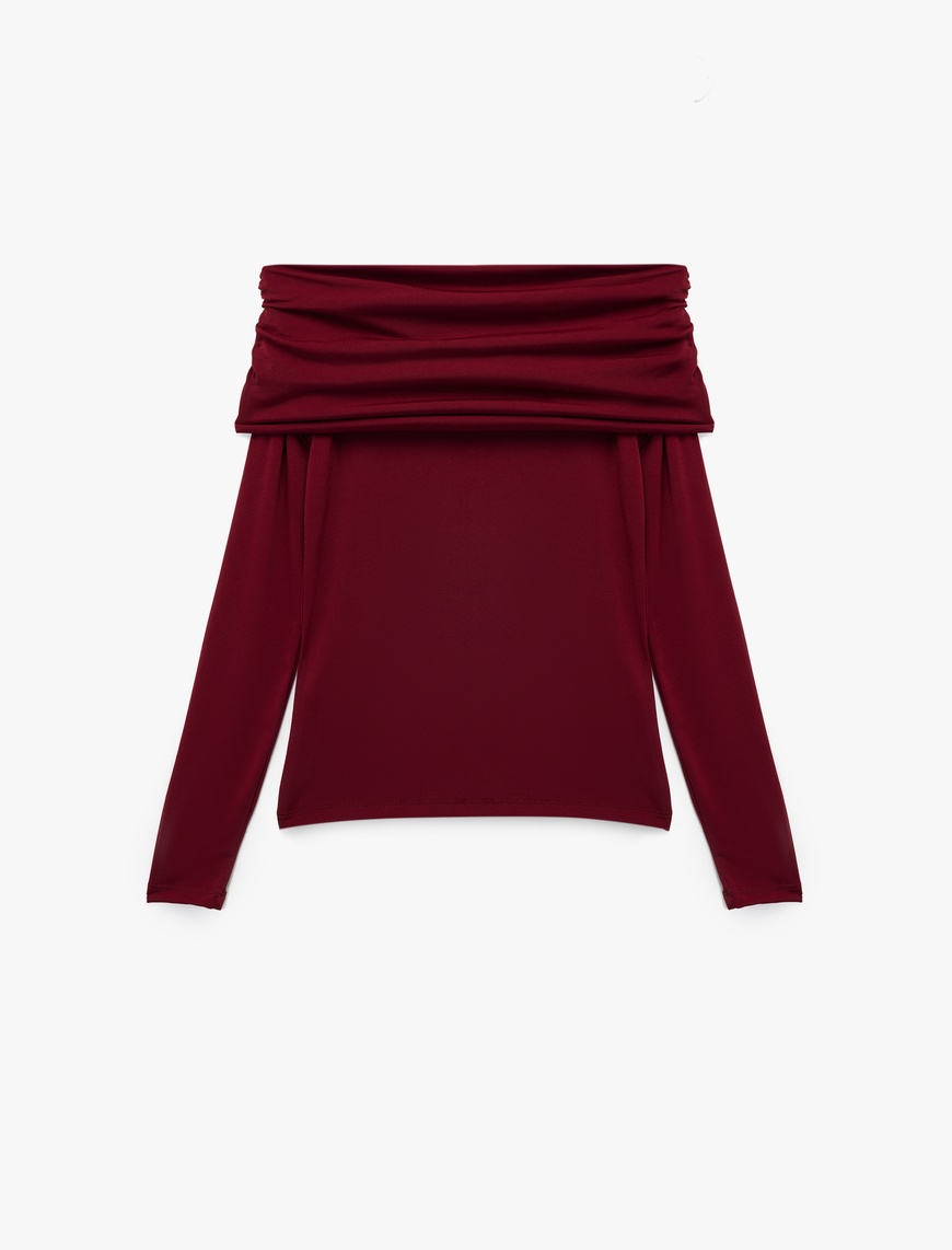   Slim Fit Uzun Kollu Drapeli Omzu Açık Tişört