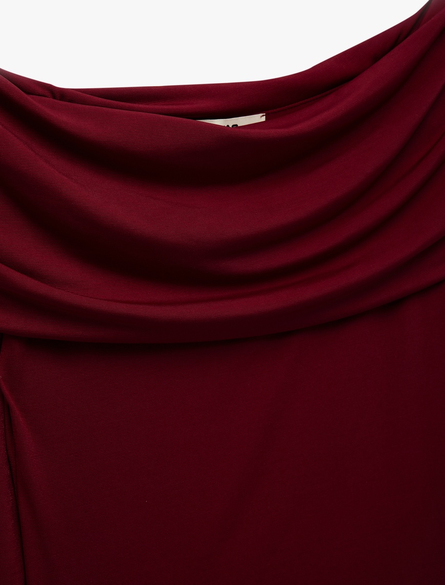   Slim Fit Uzun Kollu Drapeli Omzu Açık Tişört