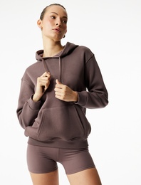 Kapüşonlu Uzun Kollu Kanguru Cepli Oversize Spor Sweatshirt