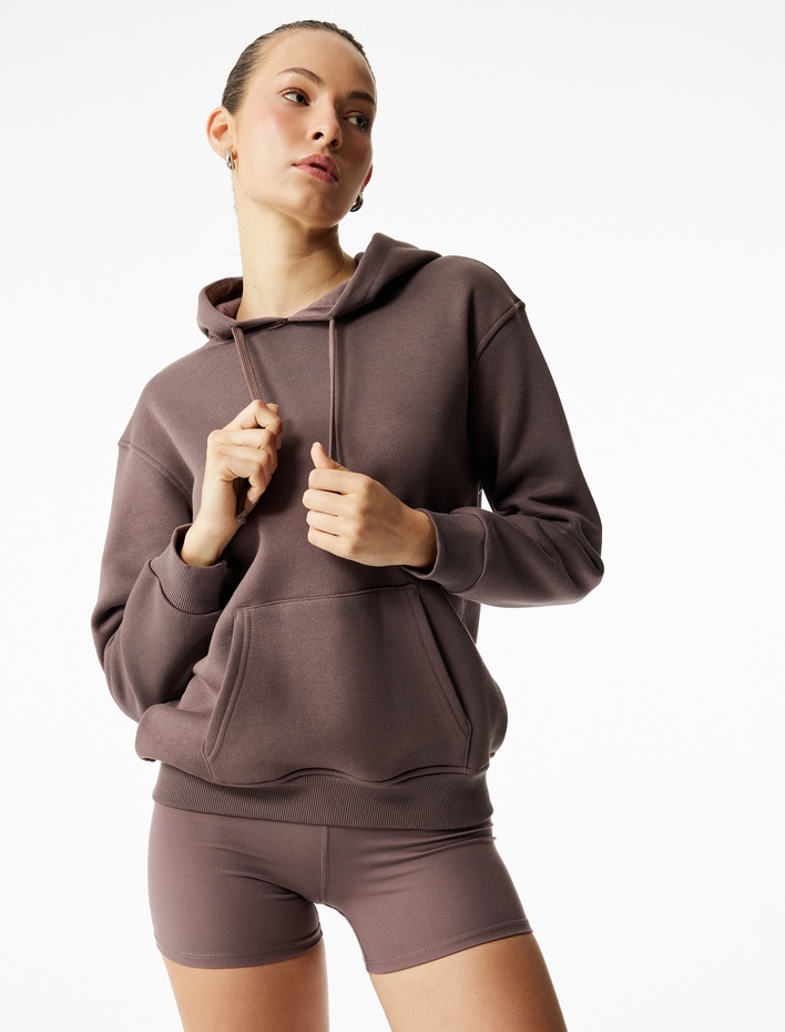  Kapüşonlu Uzun Kollu Kanguru Cepli Oversize Spor Sweatshirt