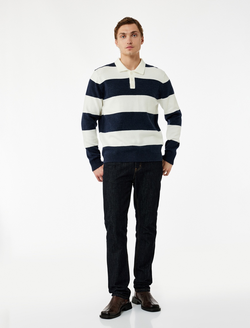   Regular Fit Uzun Kollu Polo Yaka Triko Kazak