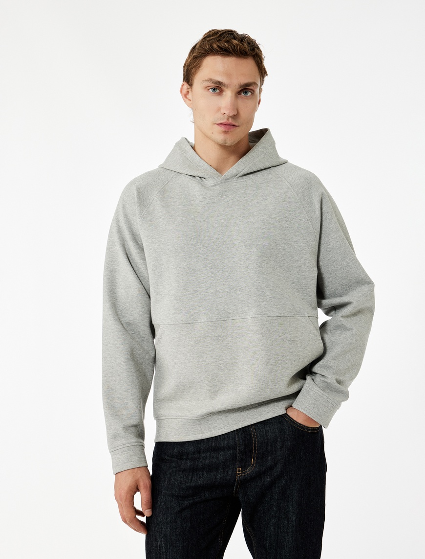   Kanguru Cepli Kapüşonlu Lastik Detaylı Uzun Kollu Hoodie