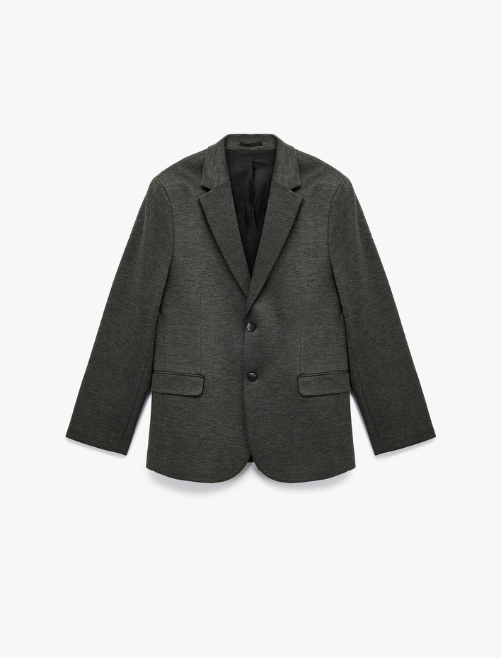  Uzun Kollu Kapaklı Cep Detaylı Düğmeli Slim Fit Mono Yaka Blazer Ceket