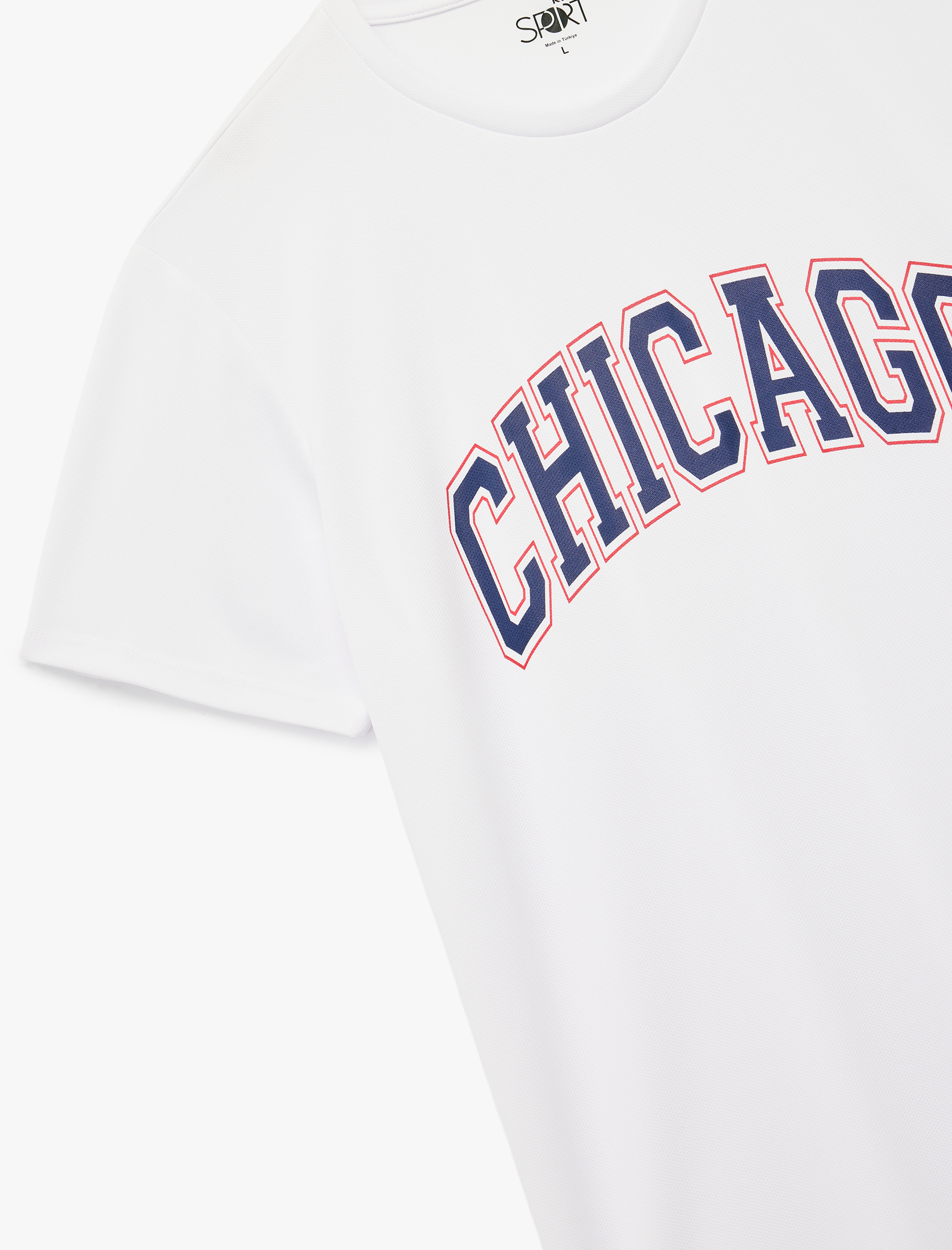   Rahat Kalıp Kısa Kollu Bisiklet Yaka Baskılı Spor Tişört