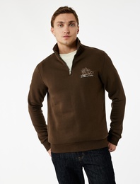 Şardonlu Uzun Kollu Baskılı Yarım Fermuarlı Sweatshirt