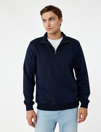 Uzun Kollu Şardonlu Basic Yarım Fermuarlı Sweatshirt