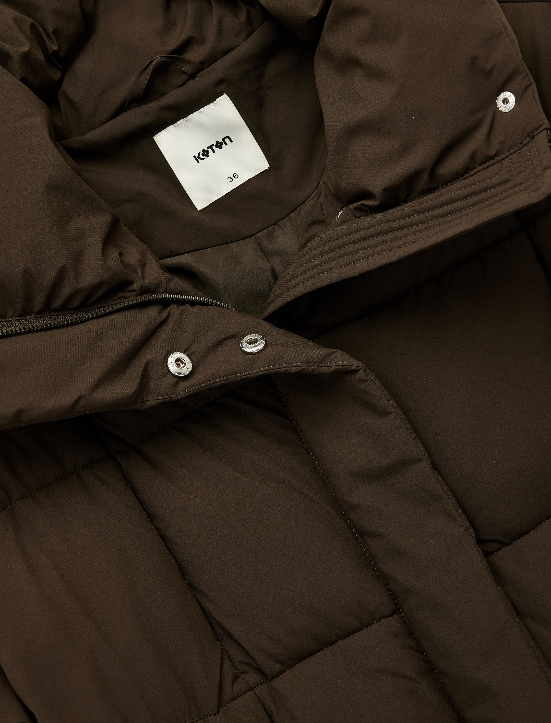   Fermuarlı Cepli Dik Yaka Uzun Kollu Kapitone Su İtici Oversize Uzun Şişme Mont