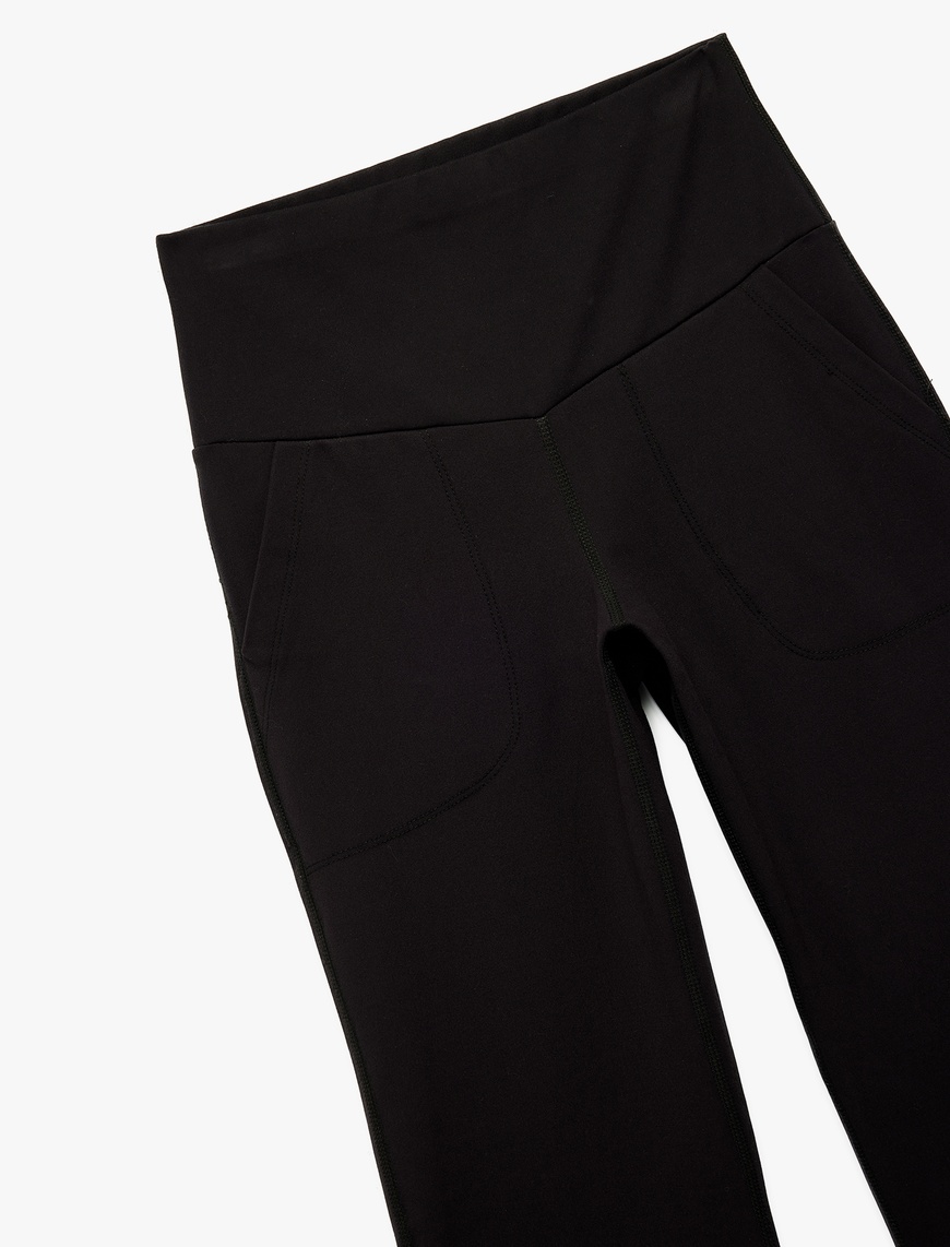   Yüksek Bel Slim Fit Cep Detaylı İspanyol Paça Spor Tayt
