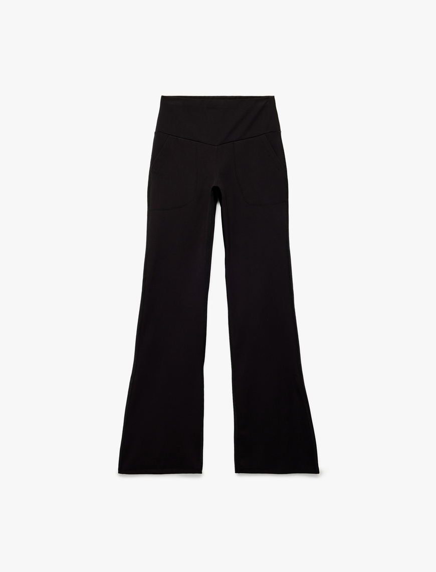   Yüksek Bel Slim Fit Cep Detaylı İspanyol Paça Spor Tayt