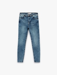Yüksek Bel Düğmeli Cepli Dar Paça Skinny Jean Pantolon - Skinny Jeans