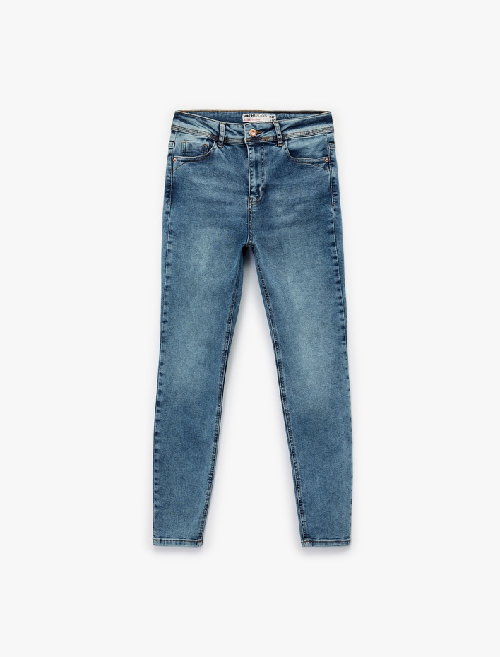  Yüksek Bel Düğmeli Cepli Dar Paça Skinny Jean Pantolon - Skinny Jeans