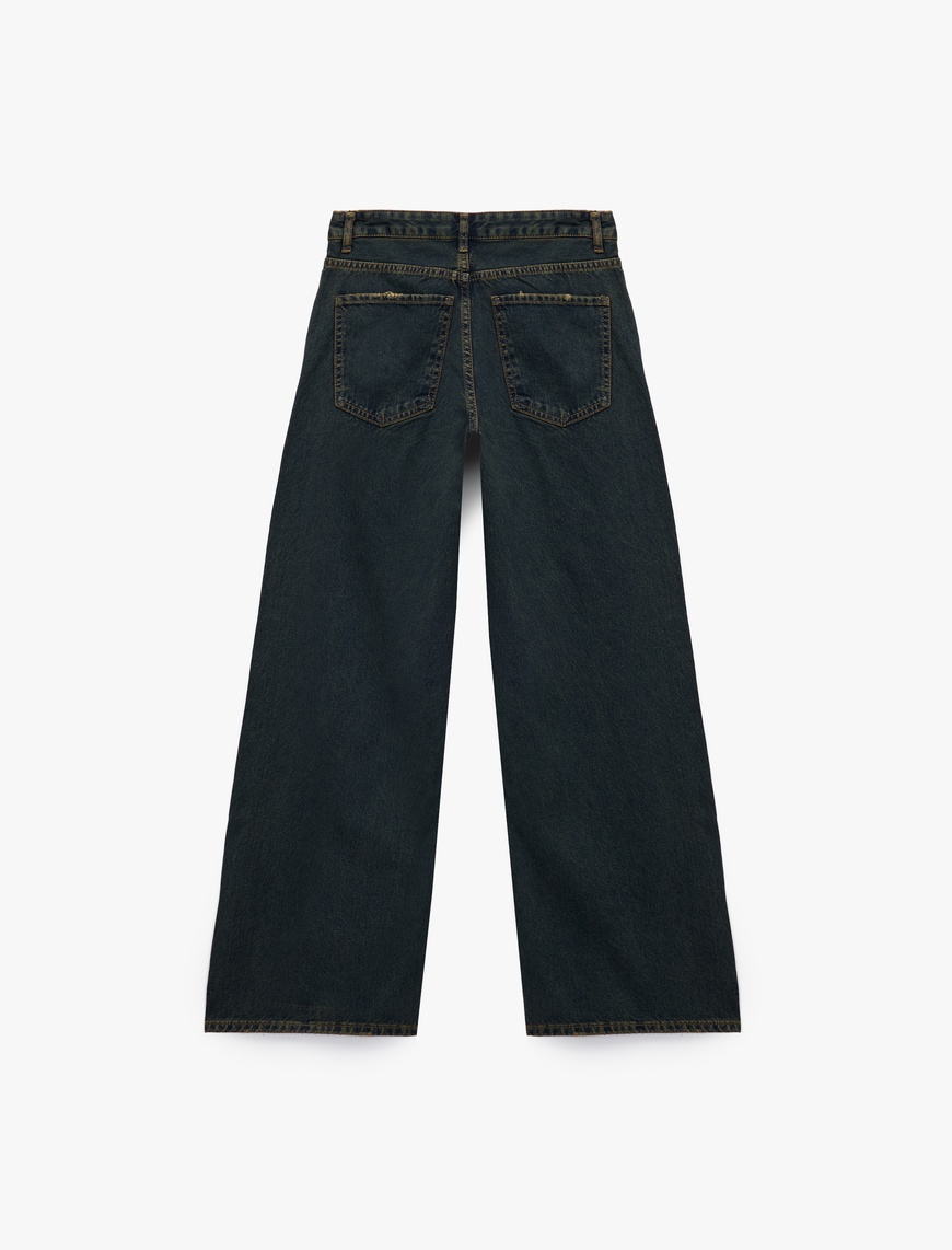   Düşük Bel Düz Paça Pamuklu Straight Yıkamalı Bol Jean Pantolon - Loose Straight Fit Jean