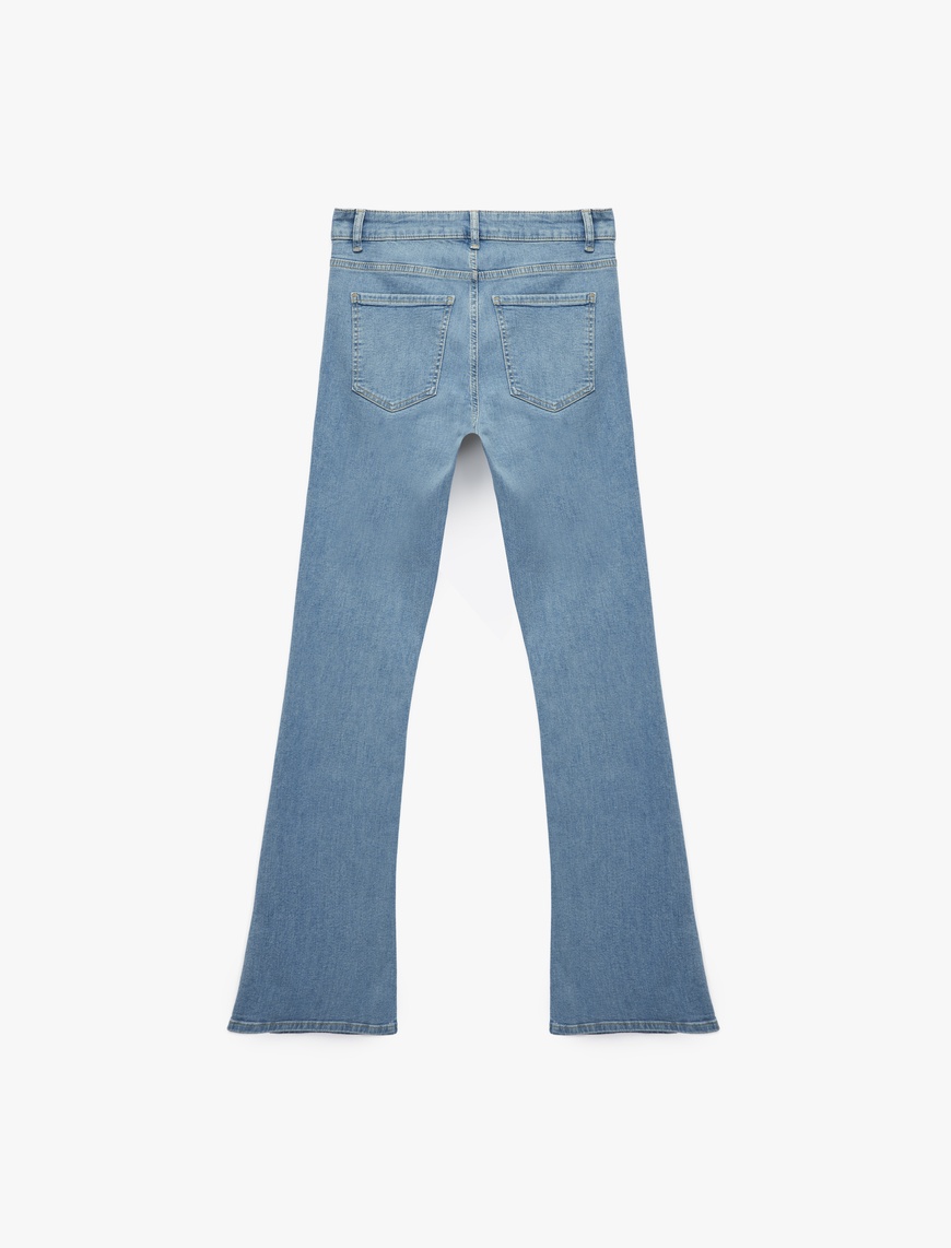   Dar Kalıp Pamuklu Yüksek Bel İspanyol Paça Jean Pantolon - Flare Jeans