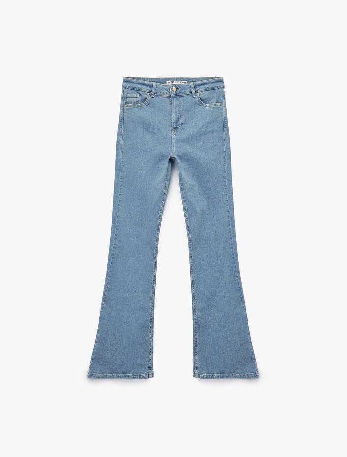  Dar Kalıp Pamuklu Yüksek Bel İspanyol Paça Jean Pantolon - Flare Jeans