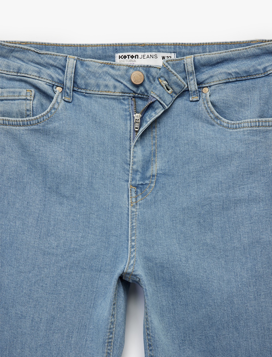   Dar Kalıp Pamuklu Yüksek Bel İspanyol Paça Jean Pantolon - Flare Jeans